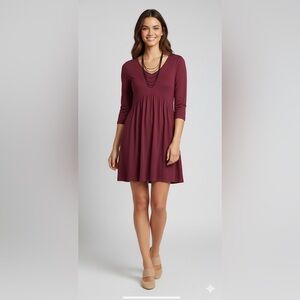 Burgundy solid Babydoll Mini Dress